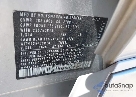 2017 Volkswagen Tiguan 2.0T Sport из США, поврежденный, VIN WVGTV7AX4HW507278